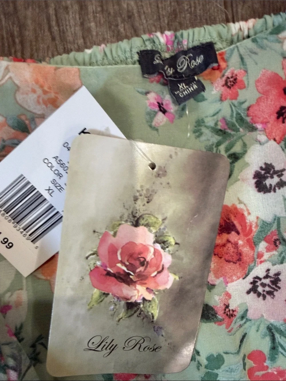 Lily Rose Mint Floral Puff-Sleeve Dress with Pink & Coral Blooms